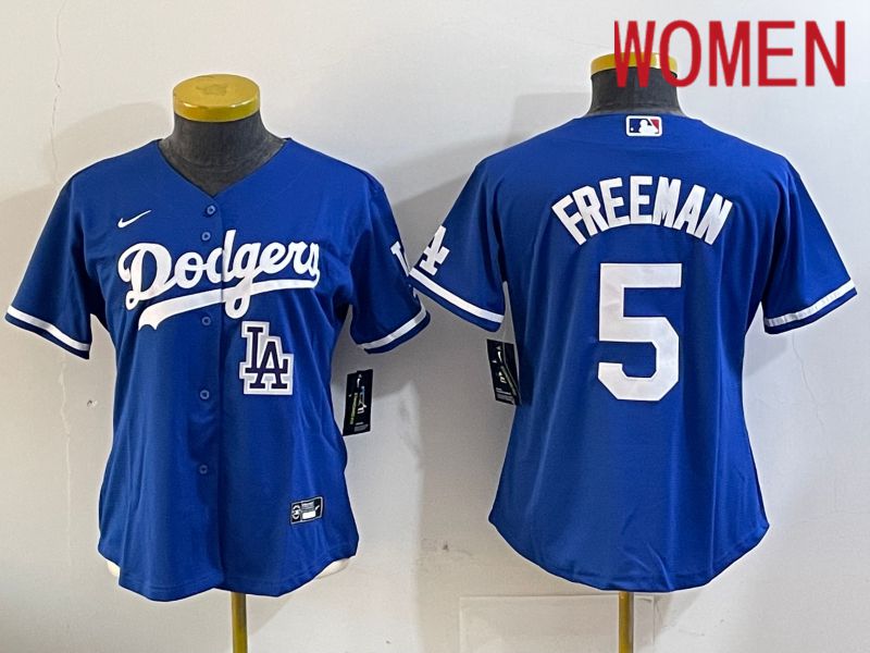 Women Los Angeles Dodgers 5 Freeman Blue Game 2024 Nike MLB Jersey style 11202